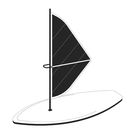Windsurfing Board Flat Monochrome Isolated Vector Object Wind Surfing Sailing Equipment Editable Black And White Line Art Drawing Simple Outline Spot Illustration For Web Graphic Design Illustration