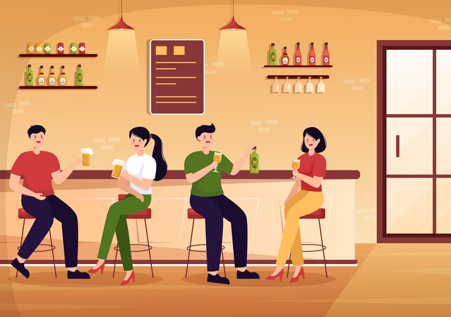 Wine Party in bar  Illustration