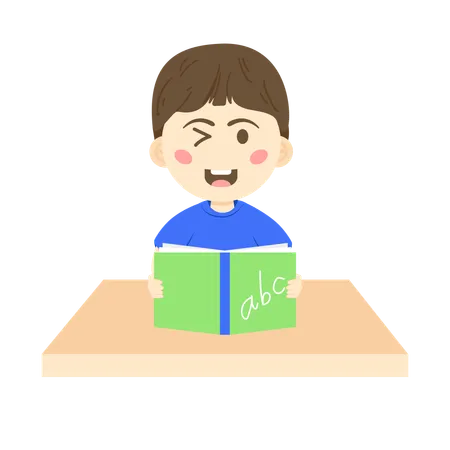 Winkle eye boy holding book  Illustration