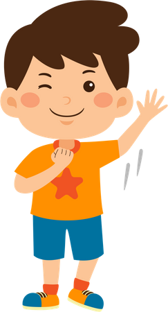 Winkle eye little Boy waving right hand  Illustration