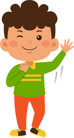 Winkle eye little Boy waving right hand  Illustration