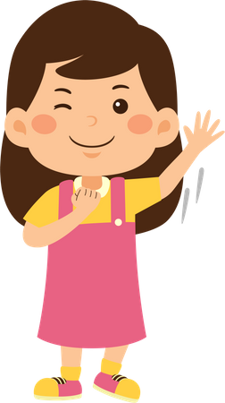 Winkle eye little girl waving right hand  Illustration