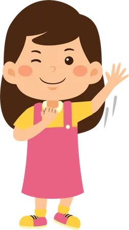 Winkle eye little girl waving right hand  Illustration