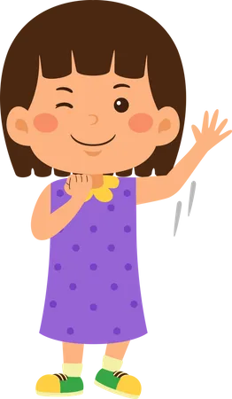 Winkle eye little girl waving right hand  Illustration