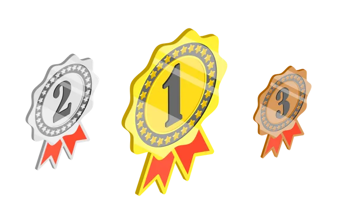 3 D Isometric Flat Vector Conceptual Illustration Of Winner Rosette Set 1st 2nd And 3rd Medals Illustration
