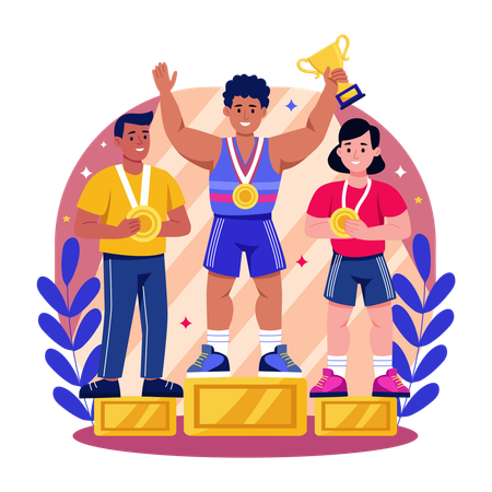 Winners standing to take medal  Illustration
