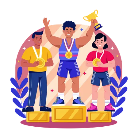 Winners standing to take medal  Illustration