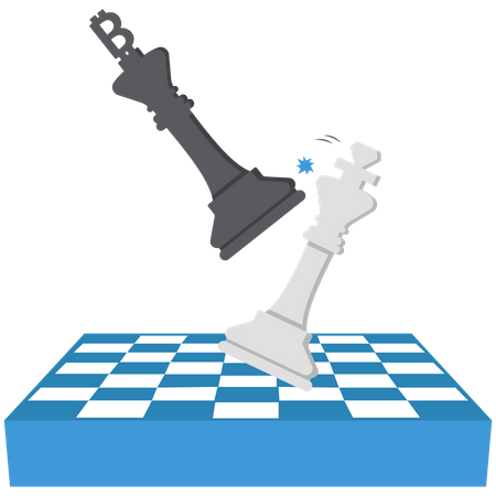 Winning black Bitcoin king chess defeat traditional white one  Illustration