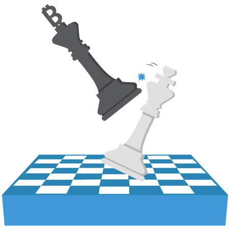Winning black Bitcoin king chess defeat traditional white one  Illustration