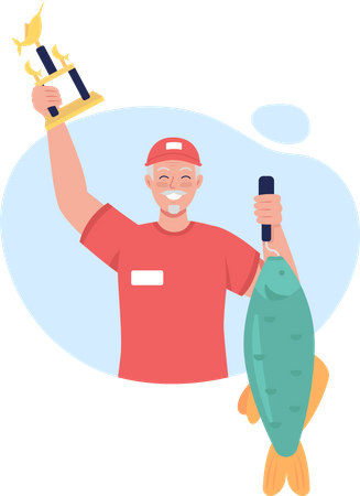 Winning fishing tournament 2D vector isolated illustration Illustration