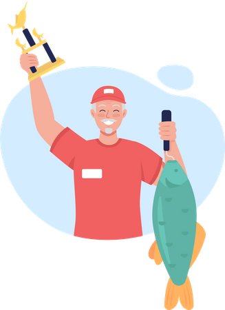 Winning fishing tournament 2D vector isolated illustration  Illustration