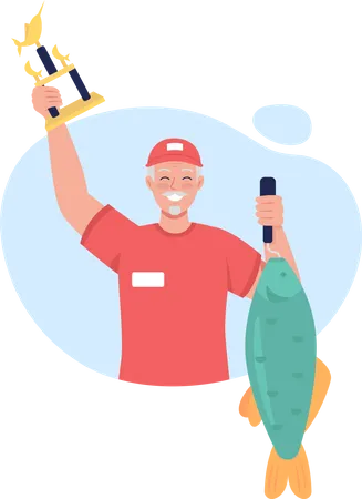 Winning fishing tournament 2D vector isolated illustration  Illustration