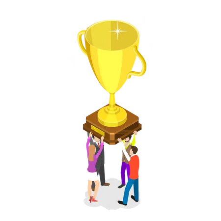 Flat Isometric Vector Concept Of Winning Team Effective Teamwork Business Leadership Successful Project Illustration