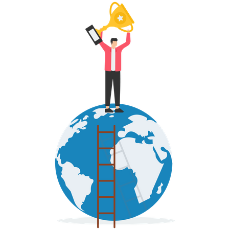 Winning world or global business success Illustration