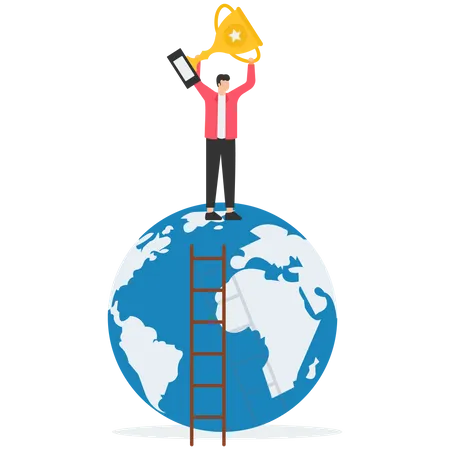 Winning world or global business success Illustration