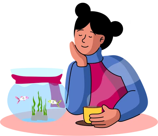 A Serene Moment As A Person Enjoys The Quiet Of Winter While Watching Fish Swim In A Bowl Symbolizing Peace And Tranquility Amidst The Colder Days Illustration