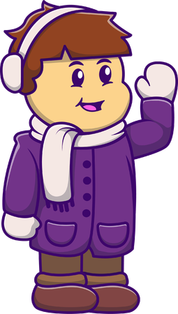 Winter Boy Waving Hand  Illustration