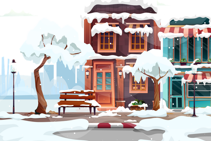 Winter city with houses  Illustration