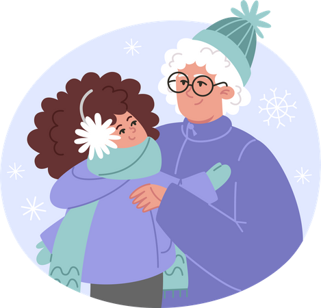 Winter family portrait grandmother and granddaughter  Illustration