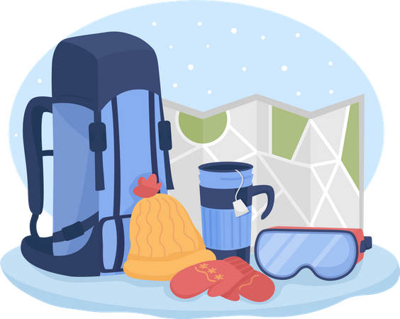 Winter hiking gear  Illustration