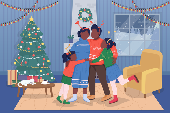 Winter holidays with family Illustration