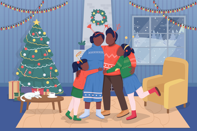 Winter holidays with family  Illustration