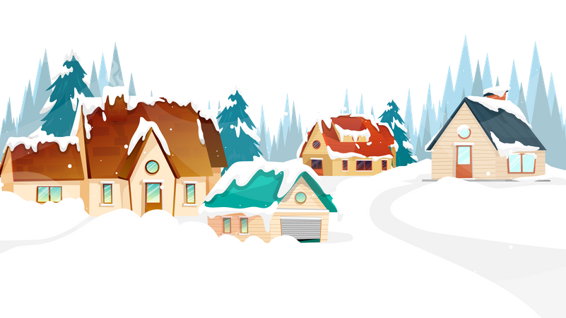 Winter ländlichen mit Haus im Schnee  Illustration