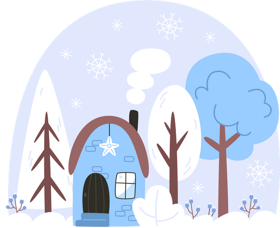 Winter landscape with a house in a snowy forest  イラスト