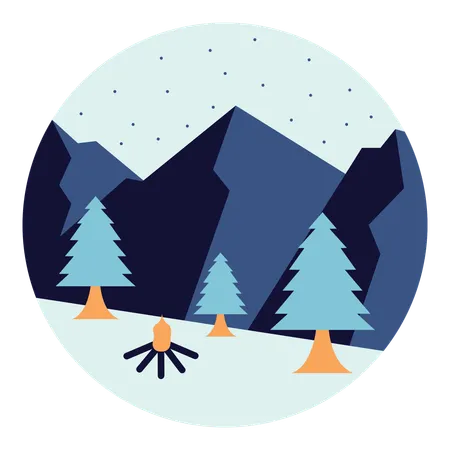 Winter Landscape With Fir Trees And Mountains Vector Illustration In Flat Style With Winter Theme Editable Vector Illustration Illustration