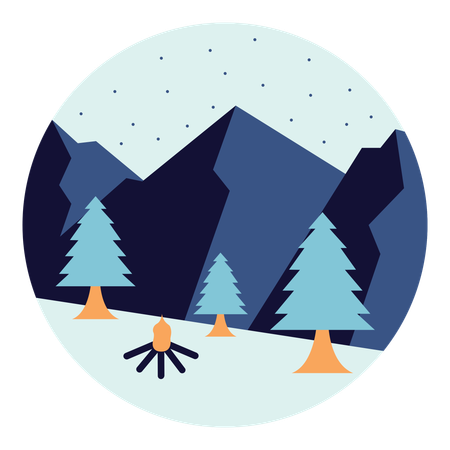 Winter landscape with fir trees and mountains  Illustration