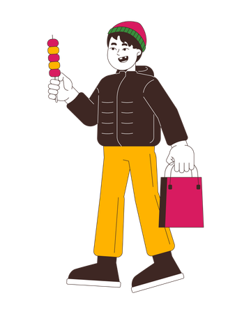 Winter outerwear japanese boy with dango on stick  Illustration