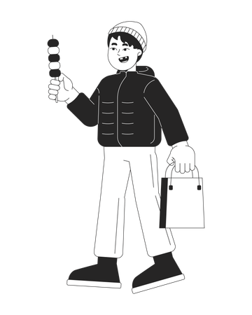 Winter outerwear japanese boy with dango on stick  Illustration