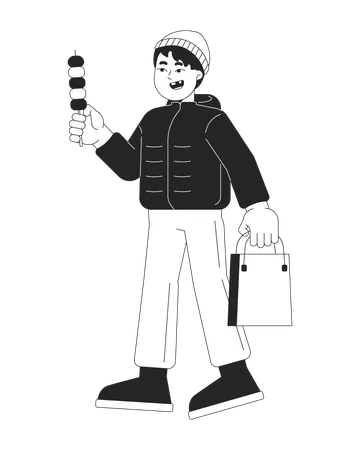 Winter outerwear japanese boy with dango on stick  Illustration