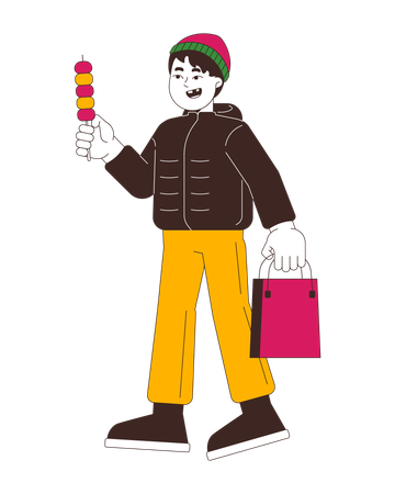 Winter outerwear japanese boy with dango on stick  Illustration