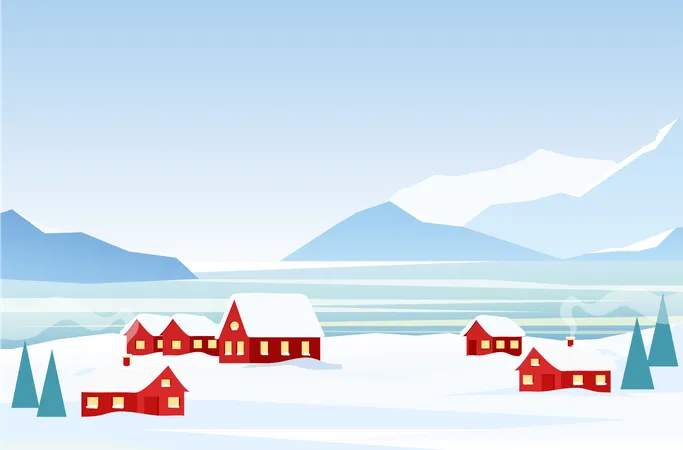 Winter rural with home  Illustration