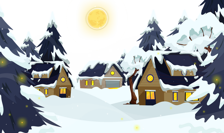 Winter rural with home  Illustration