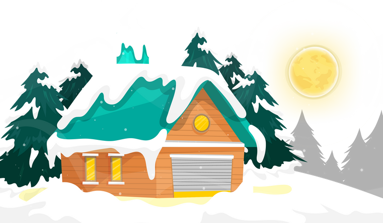 Winter rural with home in snowy Illustration