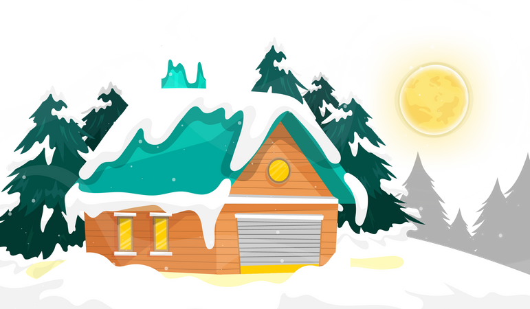 Winter rural with home in snowy  Illustration