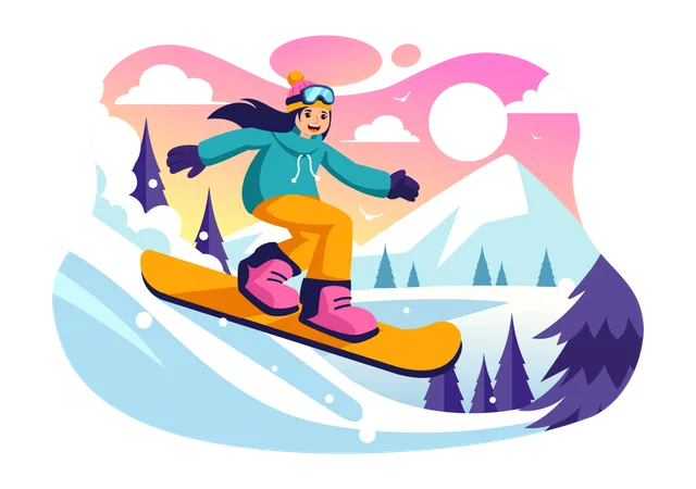 Winter Snowboarding  Illustration