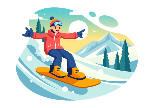 Winter Snowboarding  Illustration