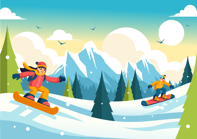 Winter Snowboarding  Illustration