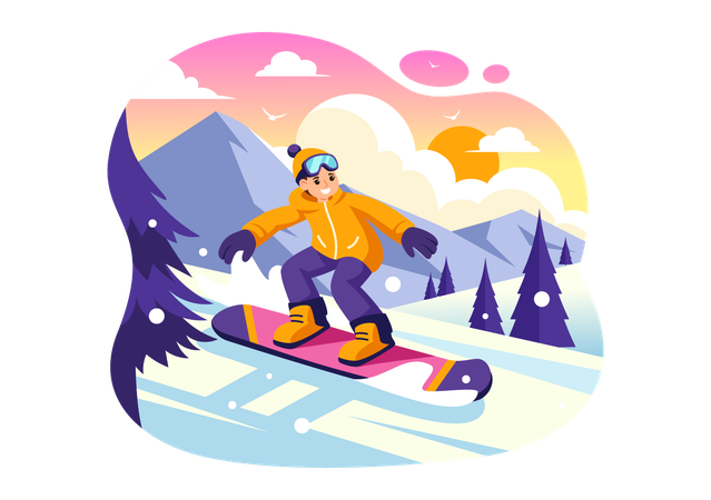 Winter Snowboarding  Illustration