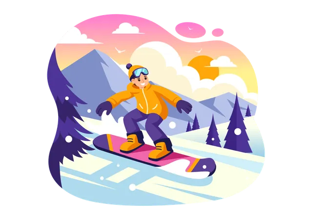 Winter Snowboarding  Illustration