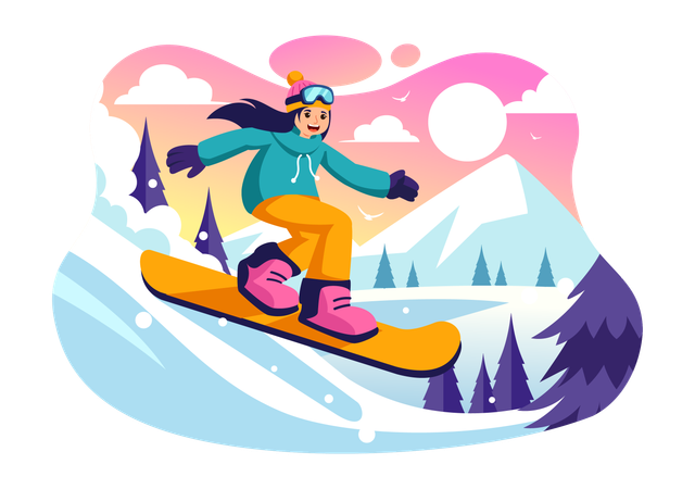 Winter Snowboarding  Illustration