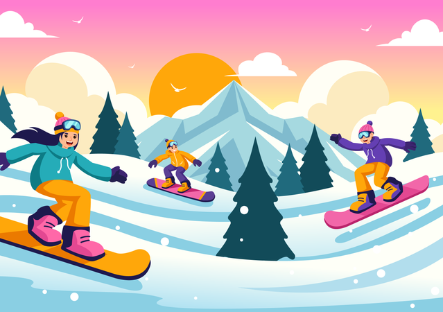 Winter Snowboarding  Illustration