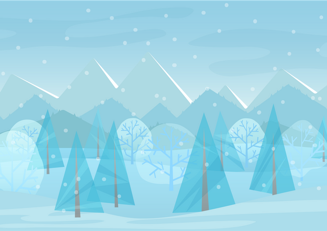 Winter snowfall in forest  Illustration