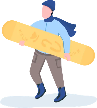 Winter Sports Star With Snowboard Semi Flat Color Vector Character Posing Figure Full Body Person On White Park Visitor Simple Cartoon Style Illustration For Web Graphic Design And Animation Illustration