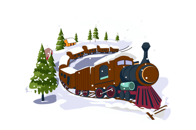 Winter Train Illustration