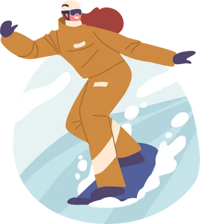 Winter Vacation Extreme Sports Activity And Entertainment Young Sportswoman Dressed In Winter Clothes And Goggles Snowboarding And Making Stunts On Mountain Ski Resort Cartoon Vector Illustration Illustration