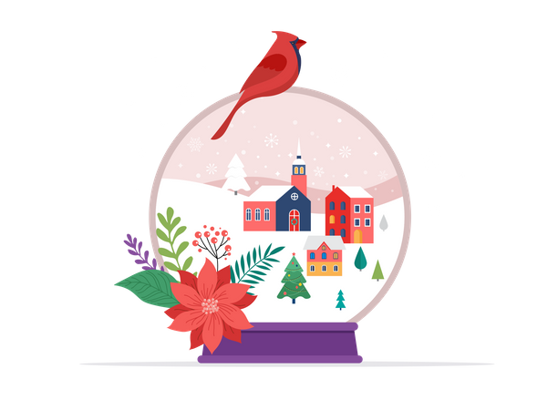 Winter wonderland scenes in a snow globe  Illustration